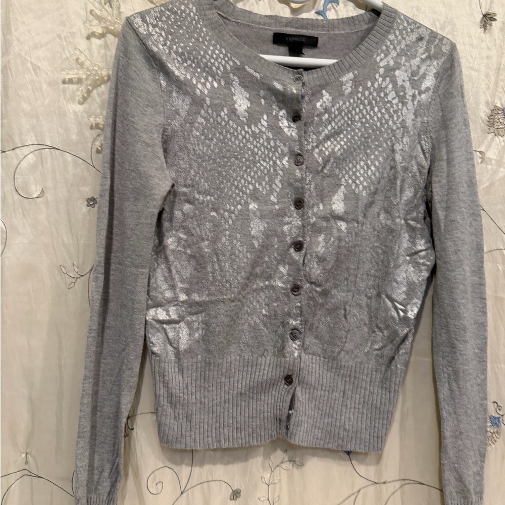 Express Silver Patterned Cardigan - Picture 1 of 4